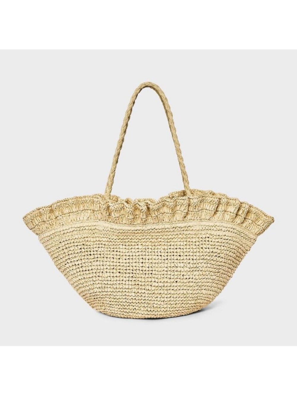 Target A New Day Straw Ruffle Crochet Fan Tote Bag NWT